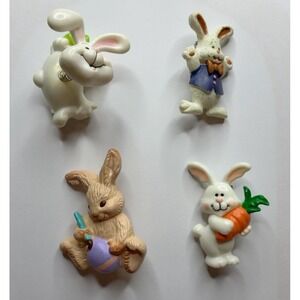 Vintage Easter Bunny Brooch Lot of 4 Hallmark 1986 Rabbit Egg Carrot Pins